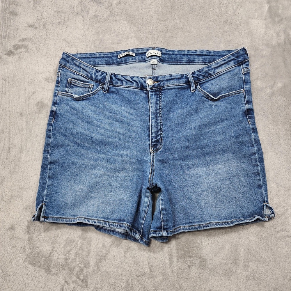 Ava & Viv Shorts Womens 22 Blue High Rise Relaxed Bermuda Denim Stretch‎ Casual